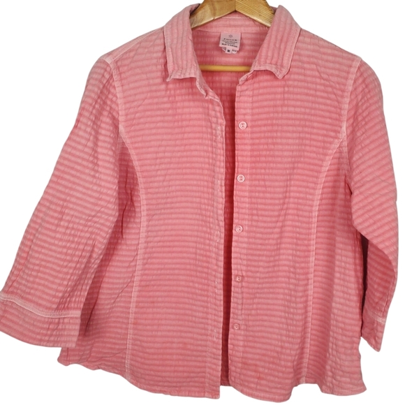 Focus Casual Life Tops - Focus Pink Button Down Shirt. Collar and Relaxed Fit. Seersucker/Guazy Cotton. M